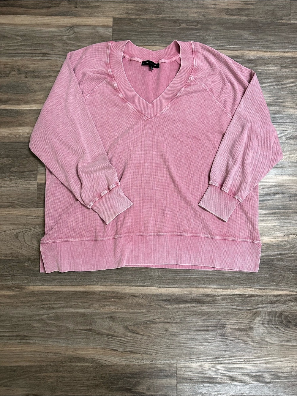 Jane + Delancey Pink Mineral Wash V-Neck Sweatshirt Shirt